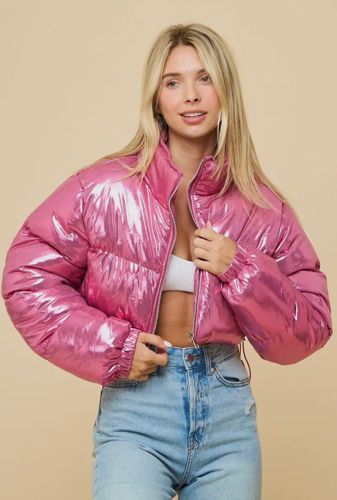 Pink Metallic Puffer Coat