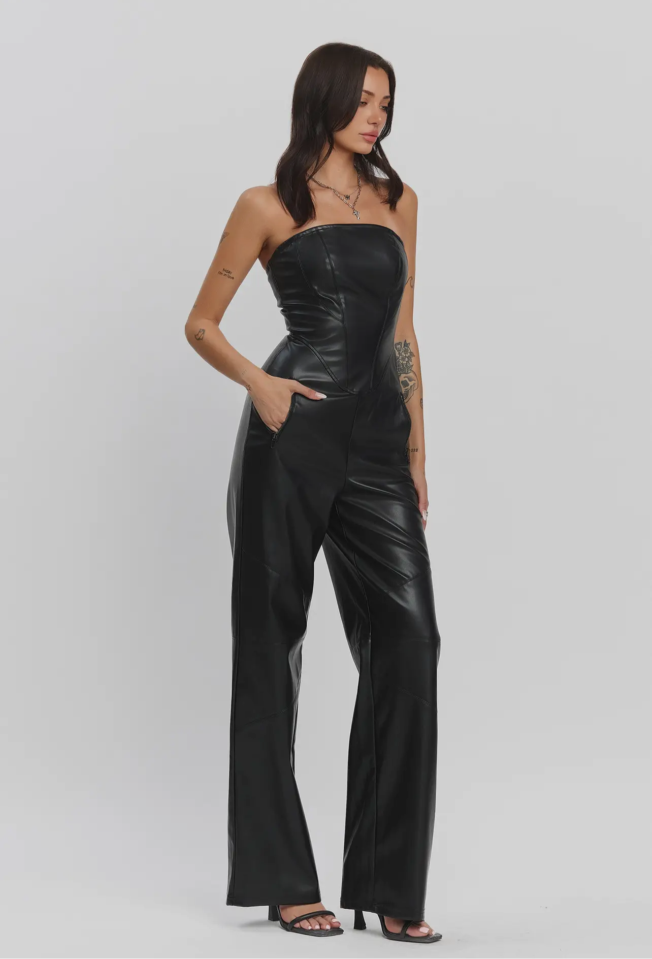 Faux Leather Tube Top Jumpsuit