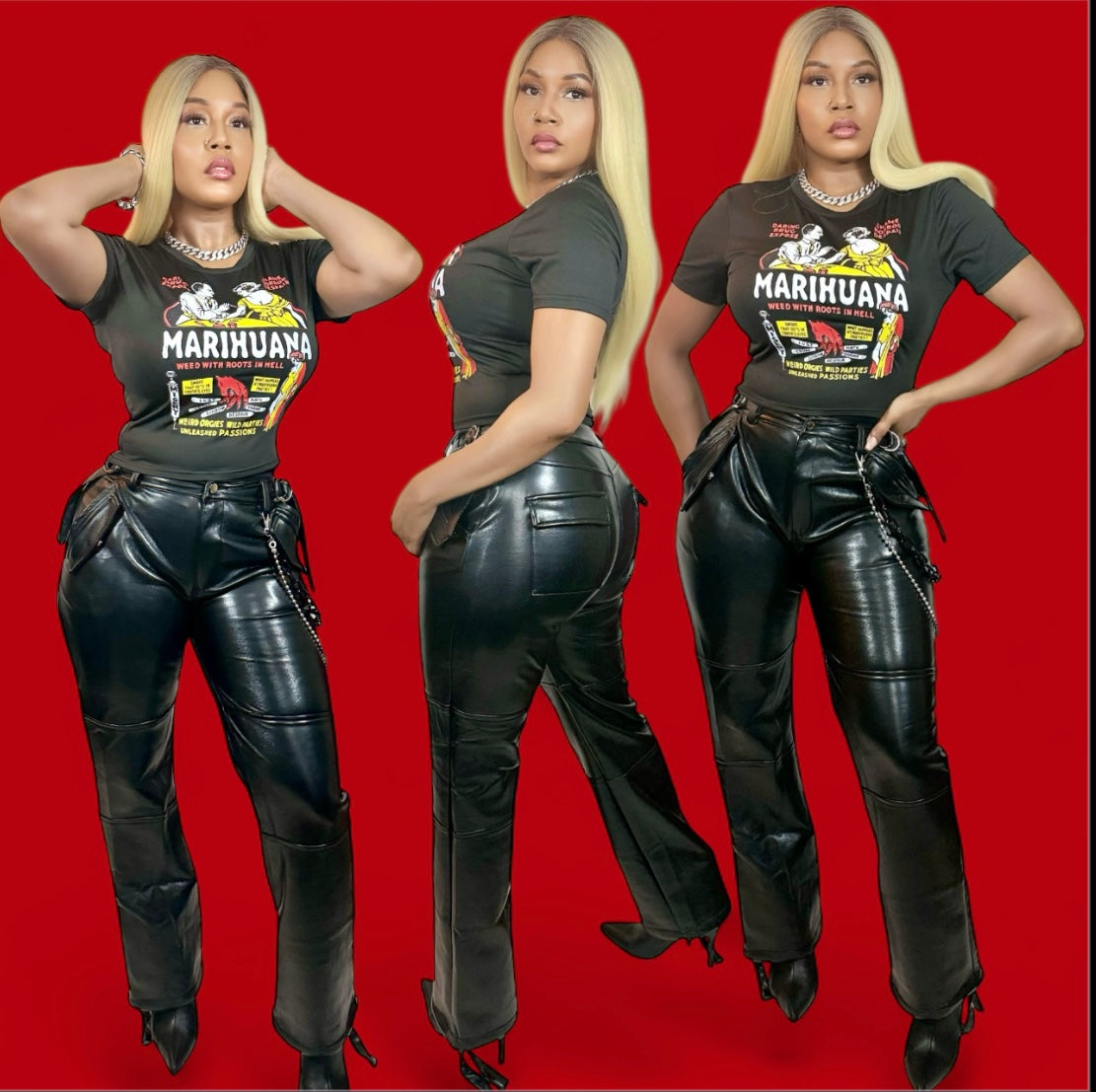 Moto Biker Faux Leather Pants