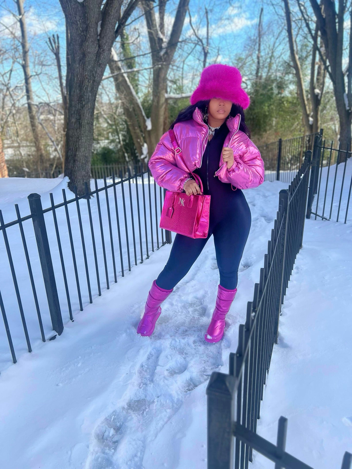 Pink Metallic Puffer Coat