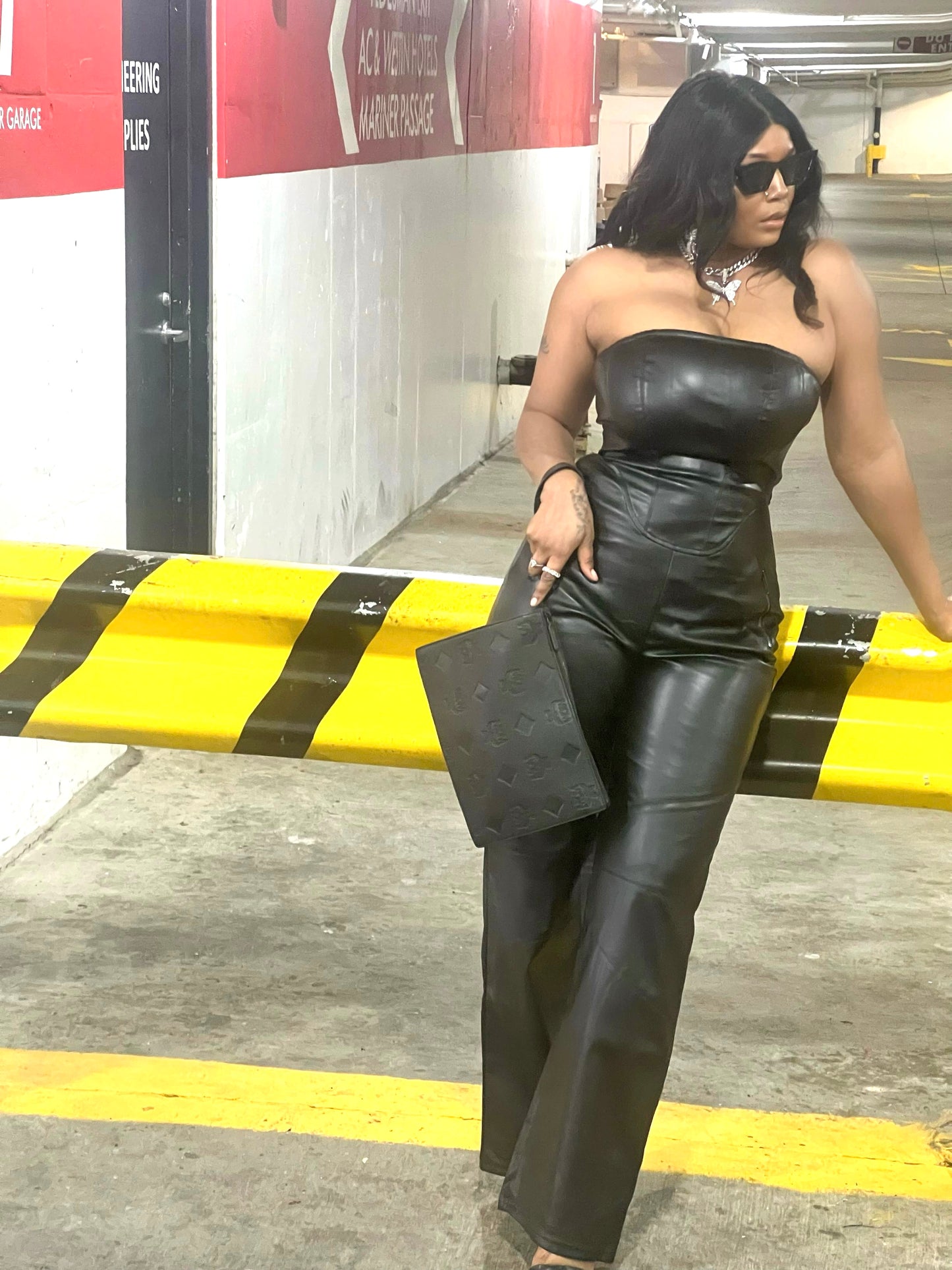Faux Leather Tube Top Jumpsuit