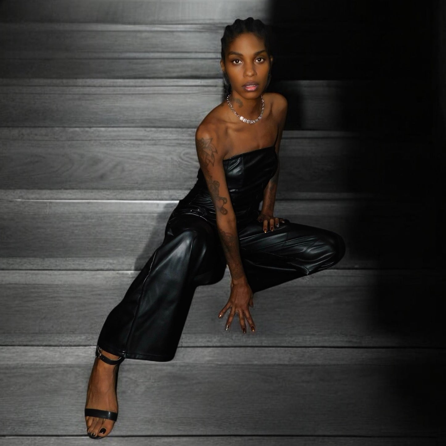 Faux Leather Tube Top Jumpsuit