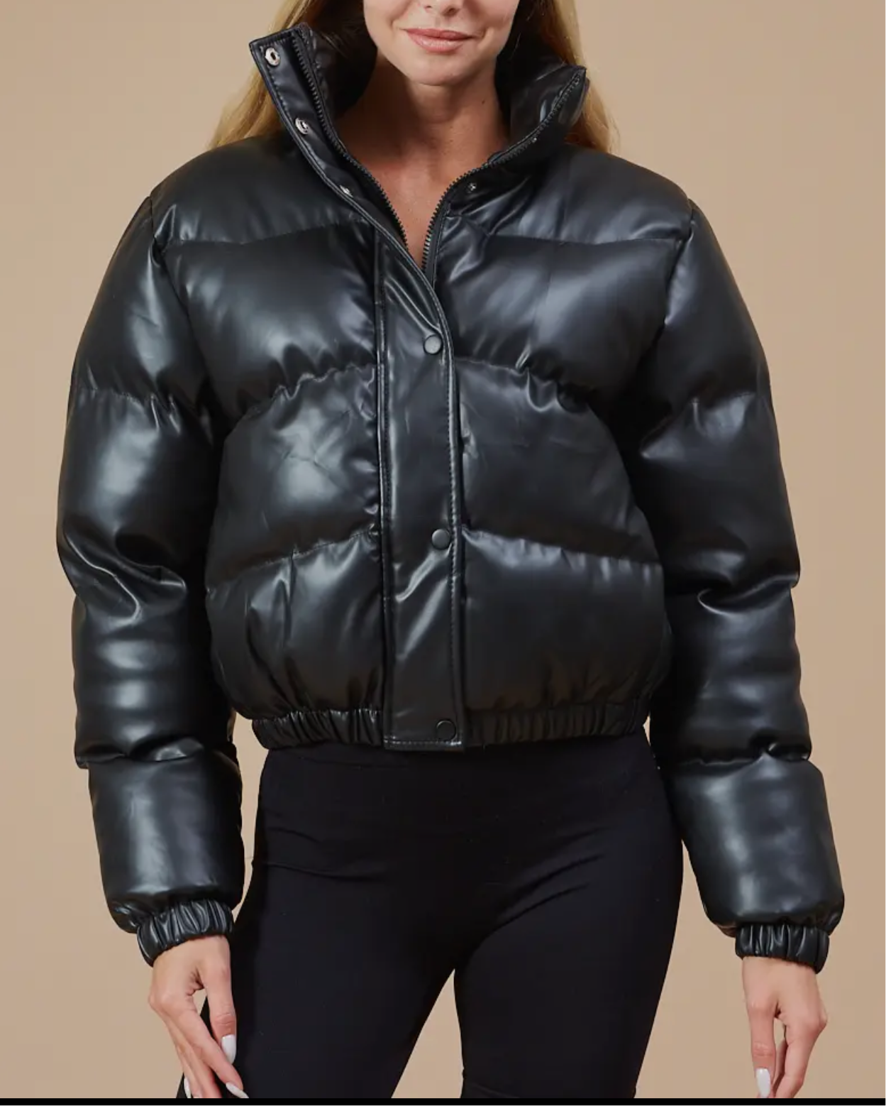 Faux Leather Bubble Coat