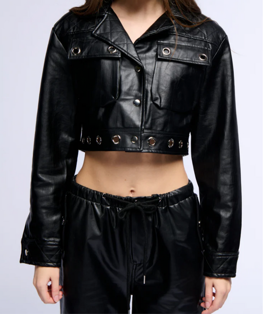 Grommet Faux Leather Jacket