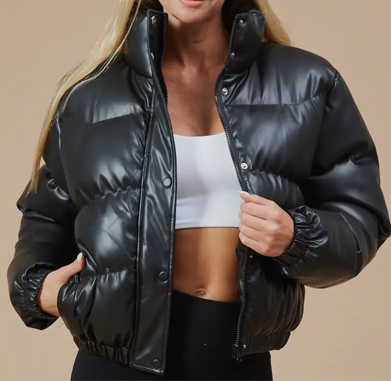 Faux Leather Bubble Coat
