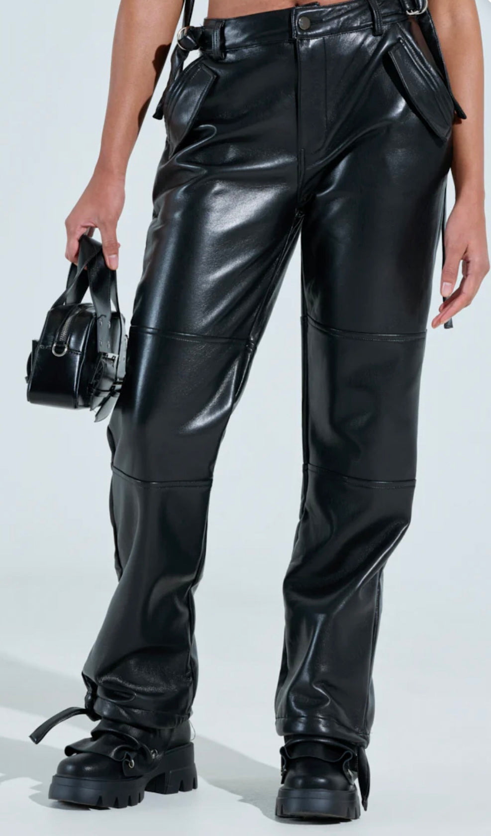 Moto Biker Faux Leather Pants