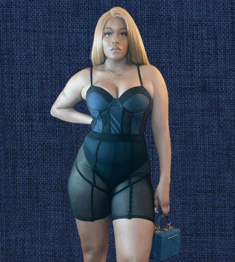 Denim Mesh Leotard