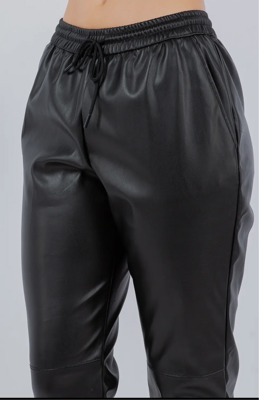 Faux Leather Jogger Pants