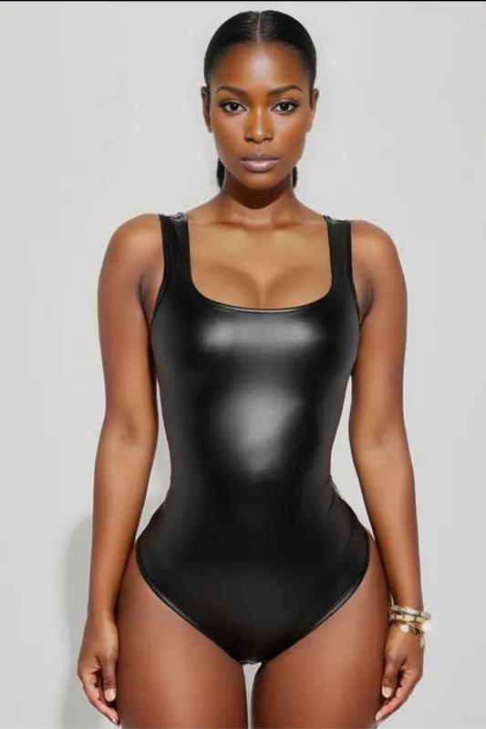 Faux Leather Leotard