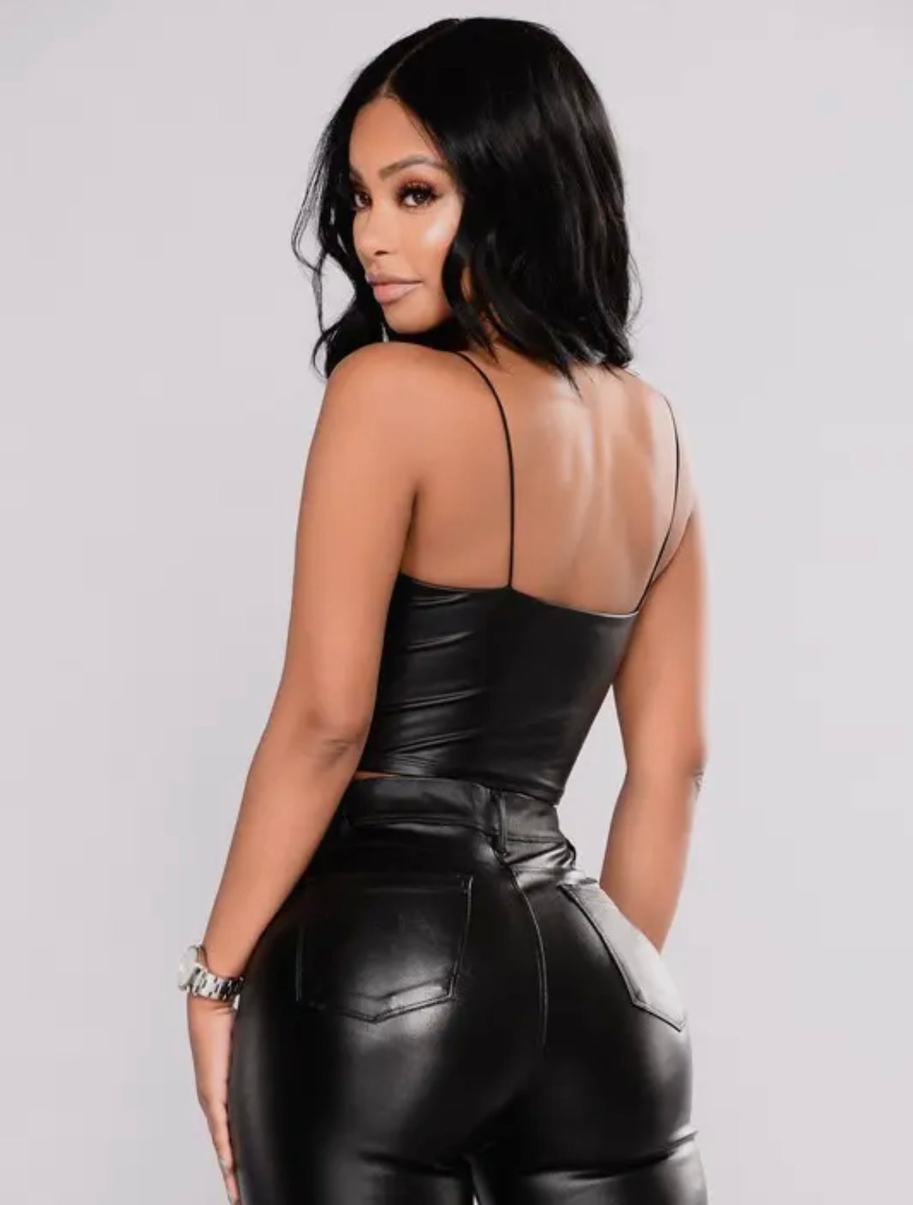 Faux Leather Spaghetti Strap Top