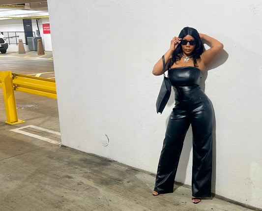 Faux Leather Tube Top Jumpsuit