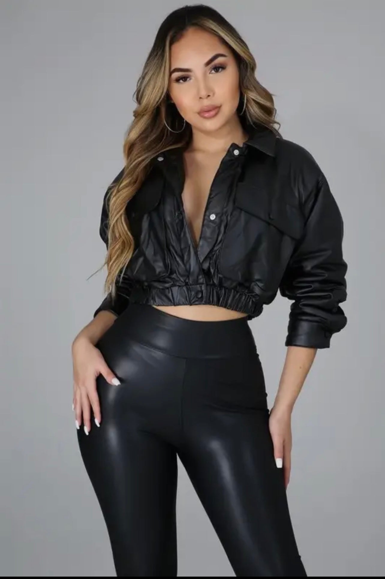 Faux Leather Crop Jacket