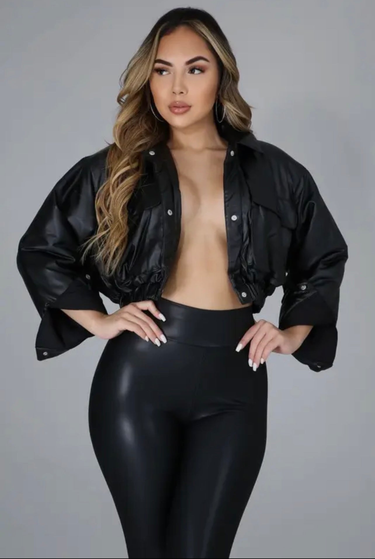 Faux Leather Crop Jacket